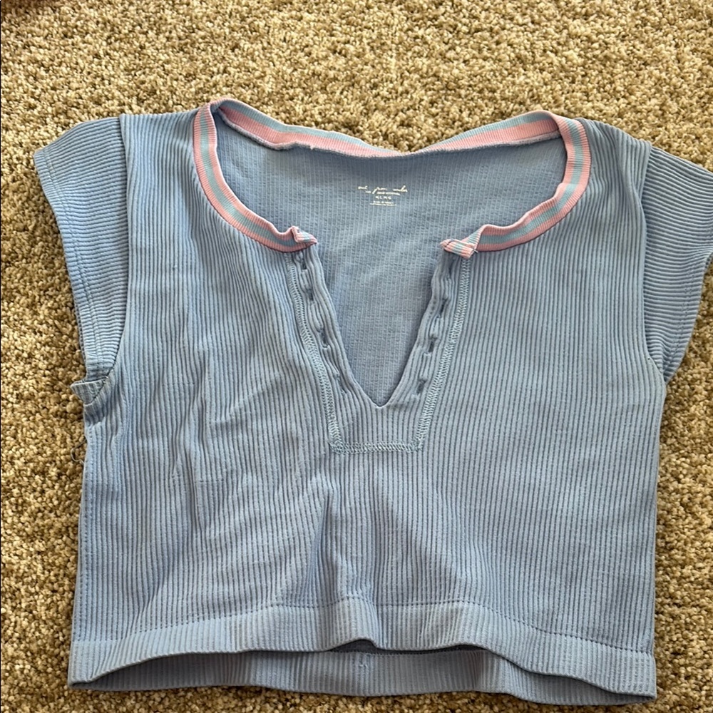 Urban Outfitters Blue Ribbed Crop T-Shirt